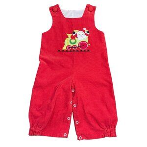 Castles & Crowns Santa Train Longalls Baby‎ 6-9M Cotton Red Corduroy Overalls